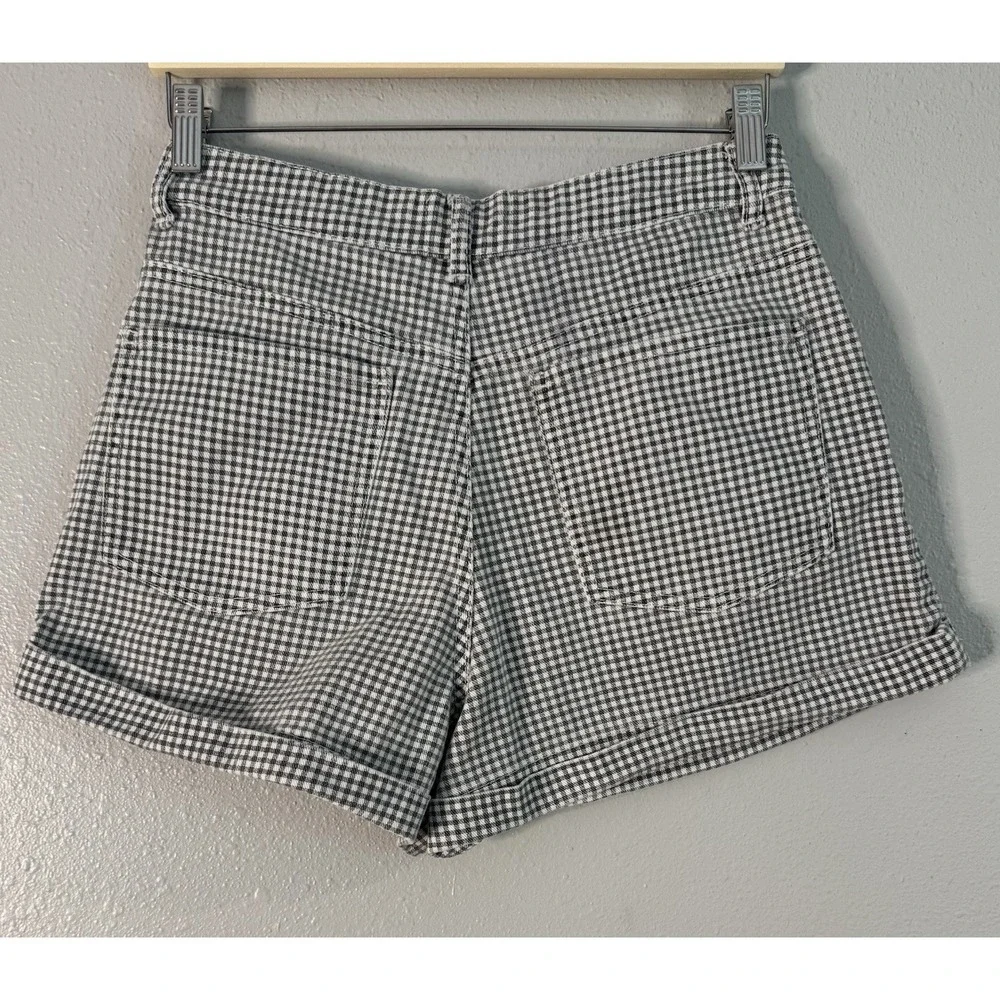 Zara Gingham Pleated High Rise Shorts‎ Cuffed Checkered French Girl Style Size 6